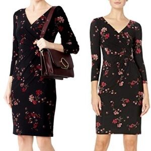 EUC Ralph Lauren Floral Jersey Sheath Cleora Dress Midi Size 8 Bodycon Party